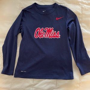 Kids long sleeve Nike Ole Miss dry fit shirt